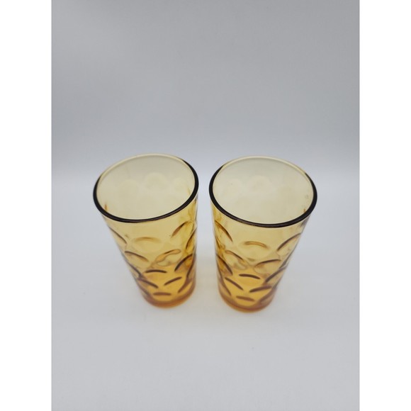 Hazel Atlas Glass Amber Capri Dot ELDORADO GOLD 10 oz Tumblers Set of Two - Picture 2 of 12